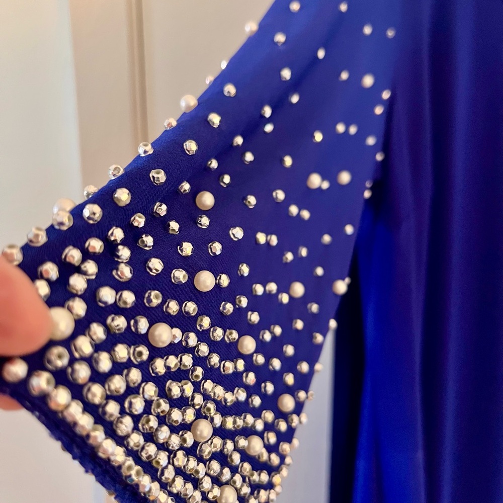Royal Blue Dress with Beaded Sleeves